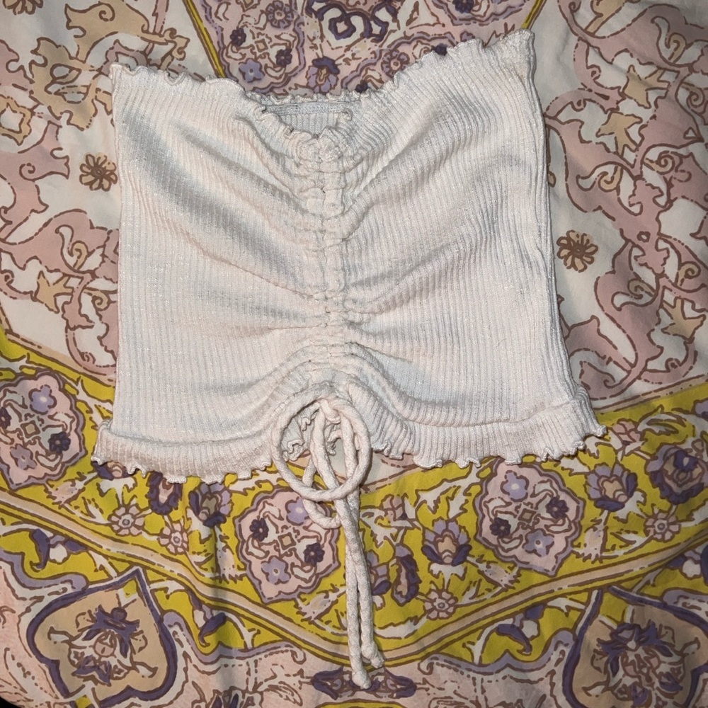 White Ruched Strapless Top - Picture 3 of 3